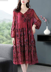 French Mulberry Hooded Embroideried Patchwork Silk Long Dresses Spring