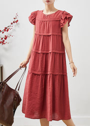 French Mulberry Layered Cotton Long Dress Butterfly Sleeve