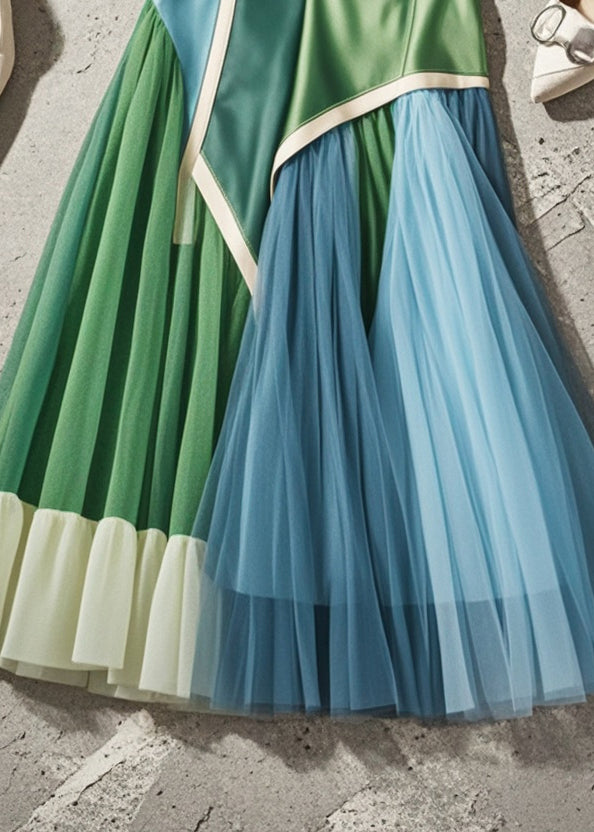 French Multicolor Asymmetrical Patchwork Tulle Skirts Fall