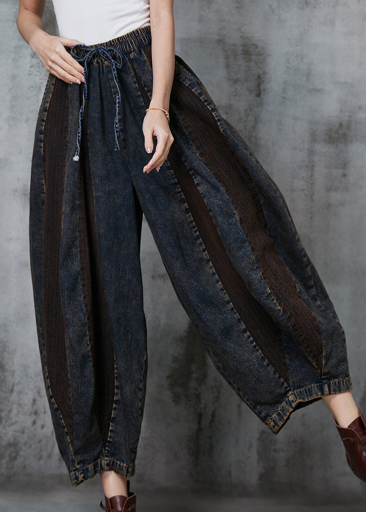 French Navy Oversized Patchwork Denim Pants Spring