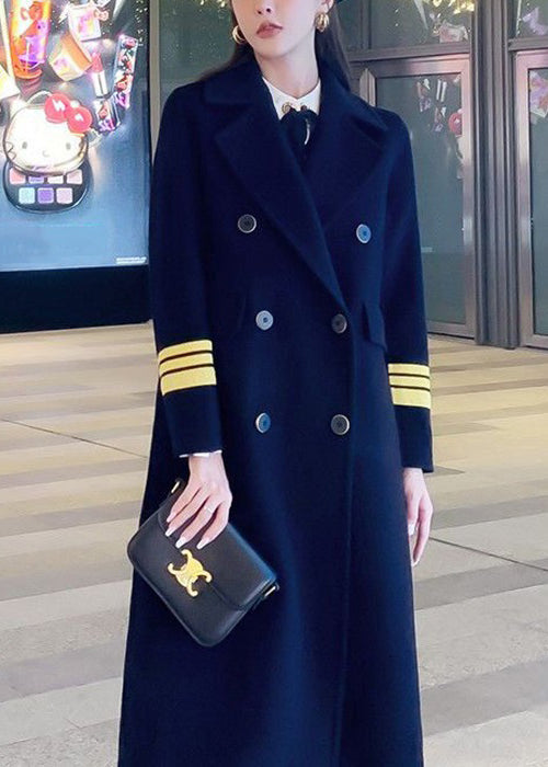 French Navy Peter Pan Collar Button Woolen Coats Long Sleeve