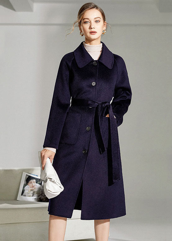 French Navy Peter Pan Collar Pockets Woolen Single Breasted Coat Winter