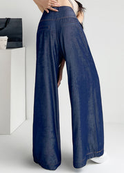 French Navy Pockets High Waist Denim Pants Summer