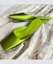 French New Satin Fluorescent Green Slide Sandals