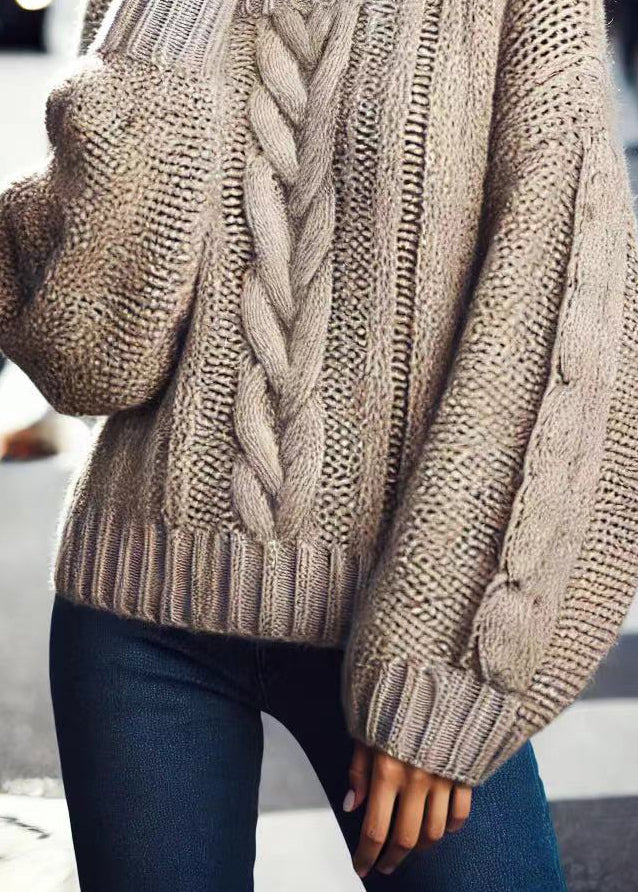 French O Neck Thick Cozy Cable Knit Sweater Fall