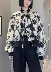 French O-Neck Zippered Print Coats Long Sleeve