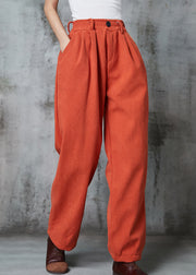 French Orange Oversized Pockets Thick Corduroy Pants Spring