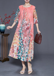 French Orange Print Chiffon Beach Dress Summer