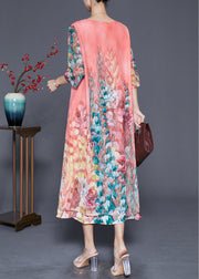 French Orange Print Chiffon Beach Dress Summer