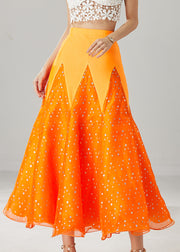 French Orange Silm Fit Patchwork Zircon Tulle Skirts Spring