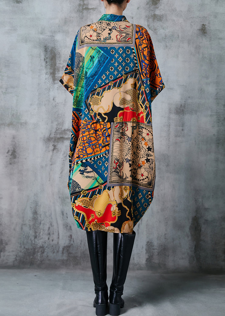 French Peacock Blue Oversized Print Chiffon Dress Summer