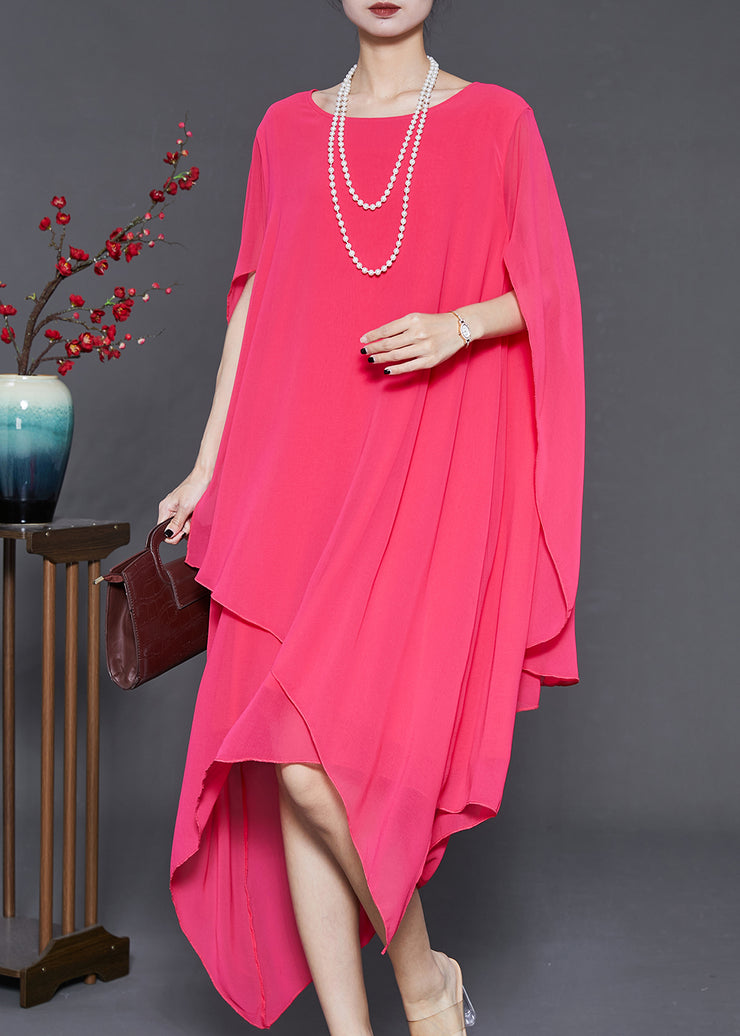 French Pink Asymmetrical Chiffon Beach Dresses Cloak Sleeves