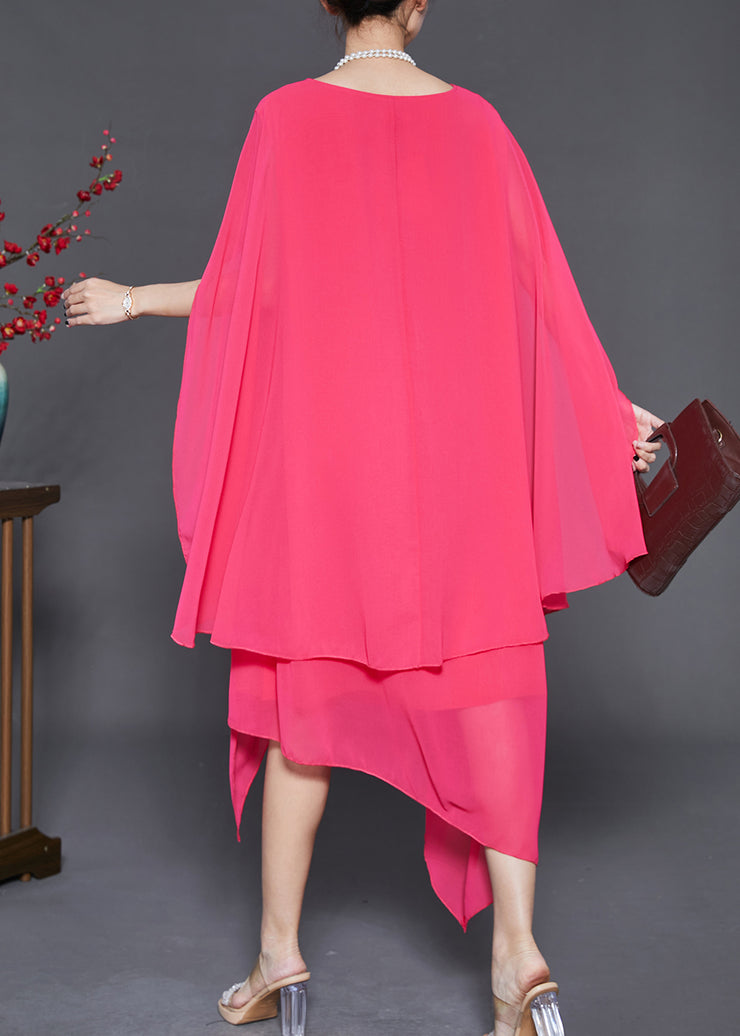 French Pink Asymmetrical Chiffon Beach Dresses Cloak Sleeves