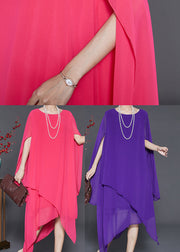 French Pink Asymmetrical Chiffon Beach Dresses Cloak Sleeves