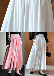 French Pink High Waist Cotton Pleated Skirt Spring