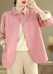 French Pink Oversized Pockets Fleece Wool Lined Coats Winter