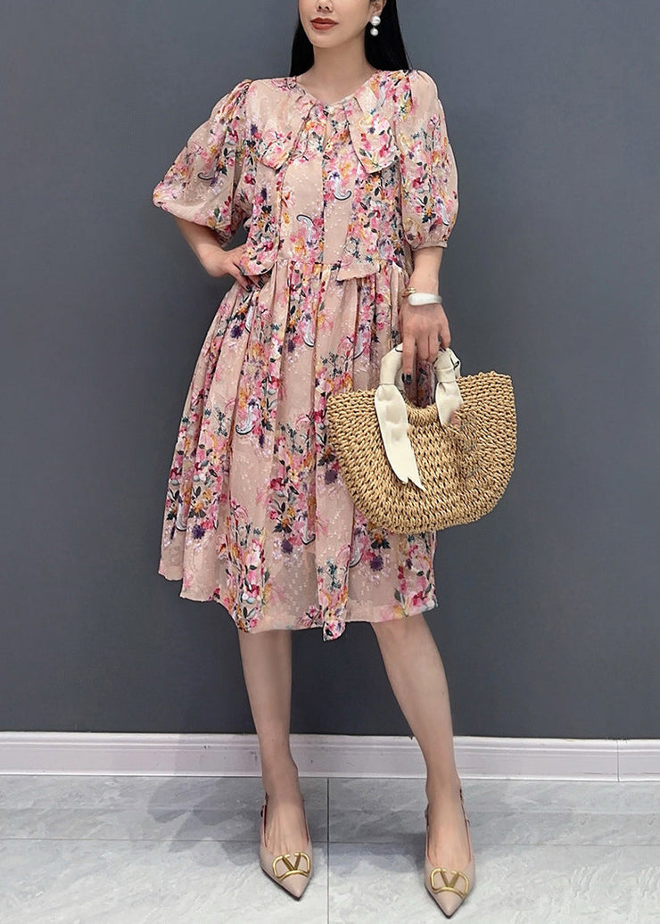 French Pink Print Fake Two Pieces Long Dress Summer