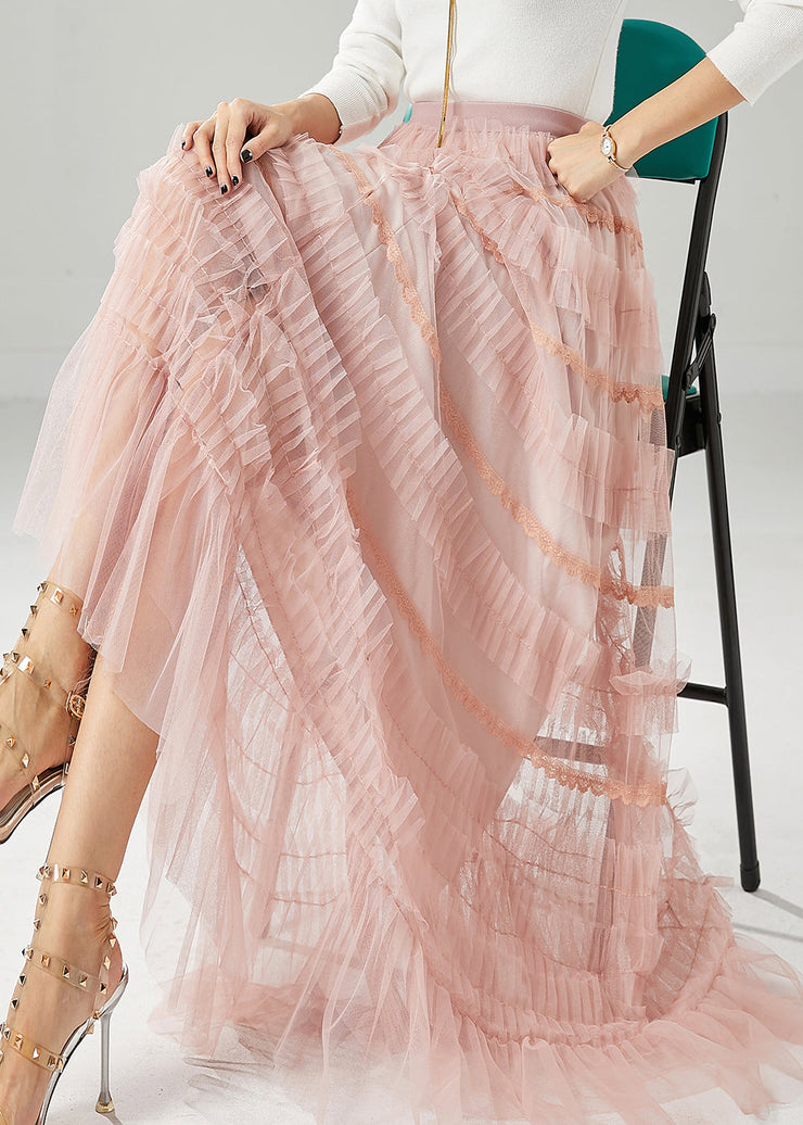 French Pink Ruffled Exra Large Hem Tulle Skirt Fall