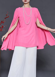 French Pink Silm Fit Chiffon Shirt Top Cloak Sleeves