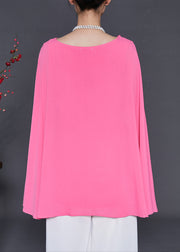 French Pink Silm Fit Chiffon Shirt Top Cloak Sleeves