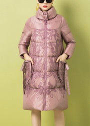 French Pink Zippered Print Pockets Duck Down Coat Winter