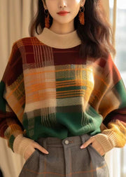 French Plaid Cozy Patchwork Wool Knit Sweaters Winter