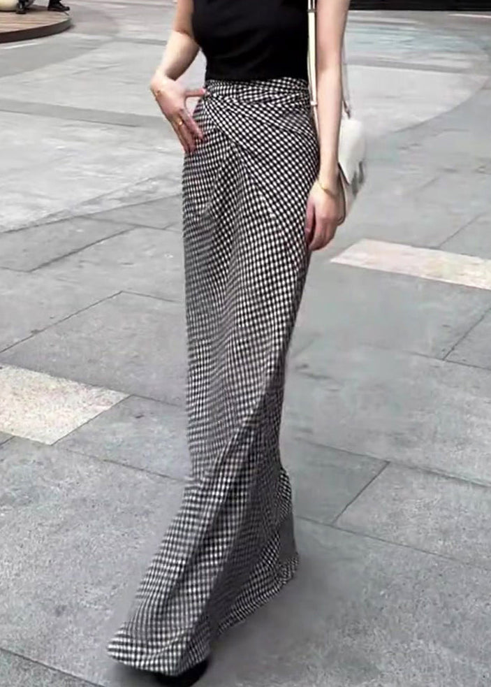 French Plaid Lace Up High Waist Cotton Maxi Skirts Summer