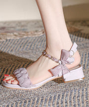 French Purple Bow Buckle Strap Splicing Chunky Sandals