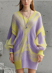 French Purple Oversized Tie Dye Long Sweater Batwing Sleeve