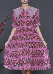 French Purple Peter Pan Collar Print Chiffon Dress Summer