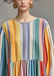 French Rainbow Oversized Striped Cotton Dresses Fall