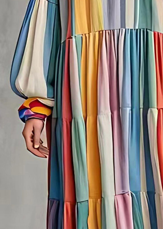 French Rainbow Oversized Striped Cotton Dresses Fall