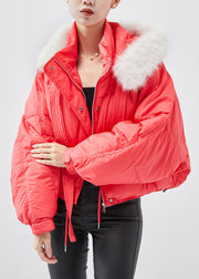 French Red Hooded Oversized Fine Cotton Filled Parka Jacket Winter