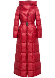 French Red Hooded Sashes Thick Lengthen Fine Cotton Filled Parka Winter