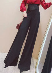 French Red Solid High Waist Cotton Wide Leg Pants Spring