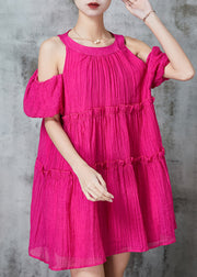 French Rose Cold Shoulder Ruffled Mini Dress Summer