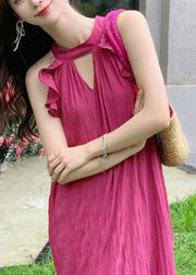 French Rose Holiday Style Ruffled Patchwork Dress Sleeveless