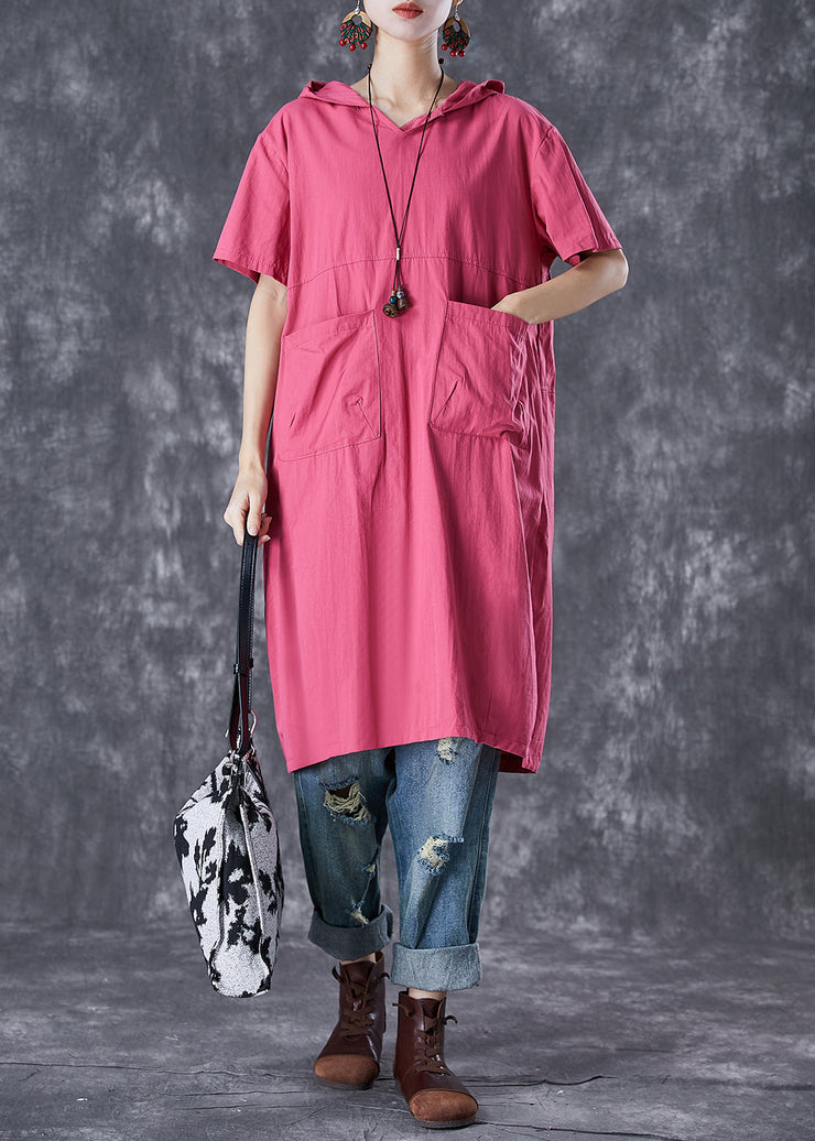 French Rose Hooded Pockets Cotton Sweatshirts Dress Summer