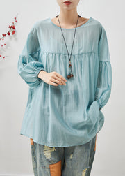 French Sky Blue Oversized Bow Cotton Blouse Top Summer