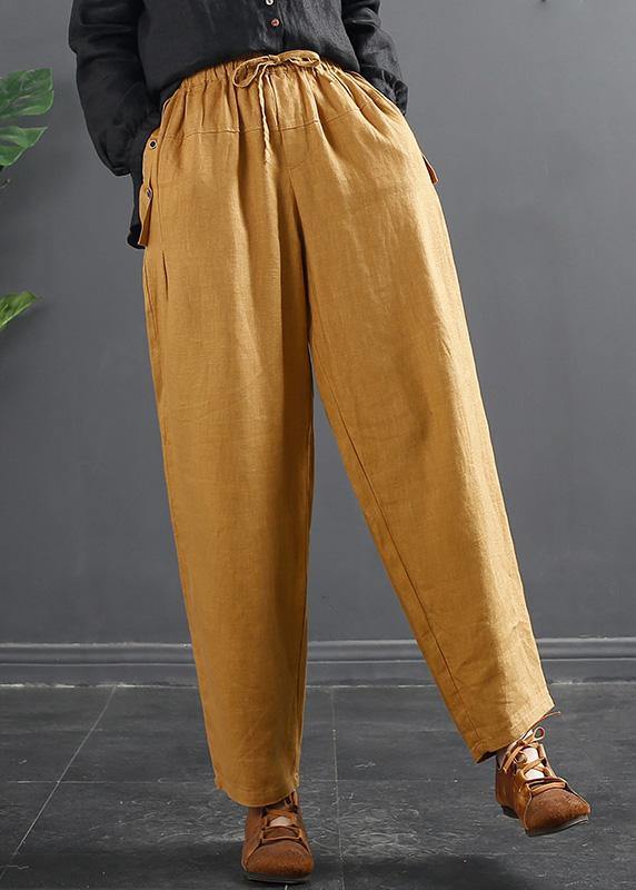 French Spring Wide Leg Pants Unique Yellow Inspiration Elastic Waist Wild Pants - bagstylebliss