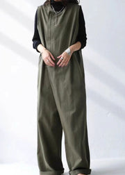 French Tea Green Patchwork Cotton Wide Leg Jumpsuit Summer