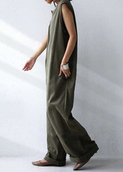 French Tea Green Patchwork Cotton Wide Leg Jumpsuit Summer