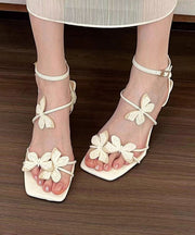 French White Butterfly Splicing Buckle Strap Stiletto Sandals Peep Toe