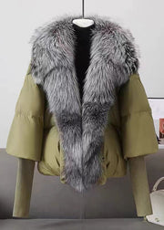 French White Fur Collar Button Duck Down Coats Winter