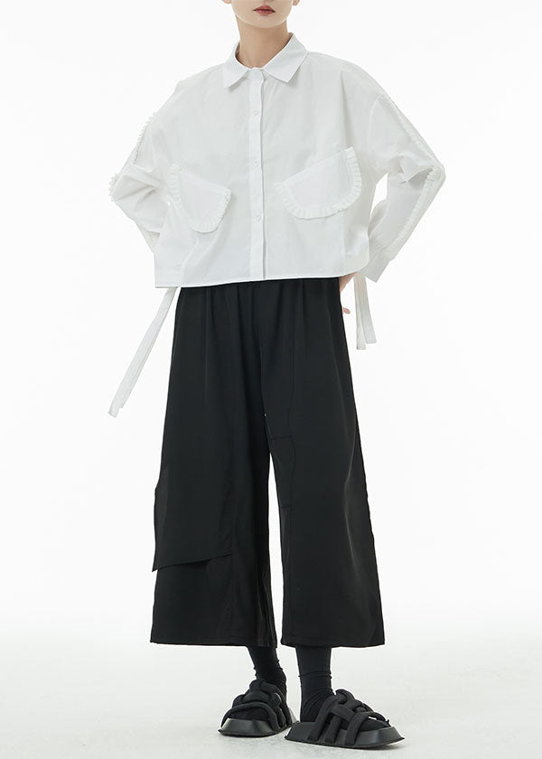 French White Oversized Side Open Cotton Shirt Top Spring