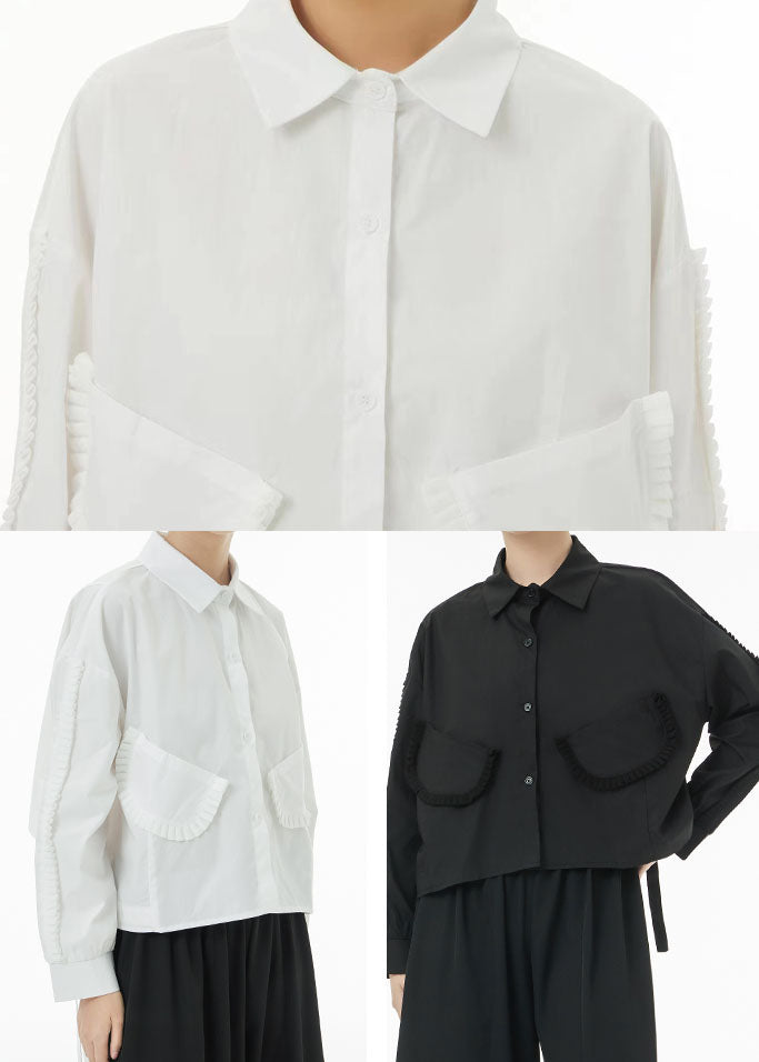 French White Oversized Side Open Cotton Shirt Top Spring