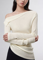 French White Slash Neck Woolen Sweater Tops Fall