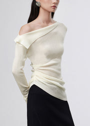 French White Slash Neck Woolen Sweater Tops Fall