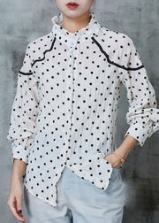 French White Stand Collar Dot Cotton Shirt Tops Spring