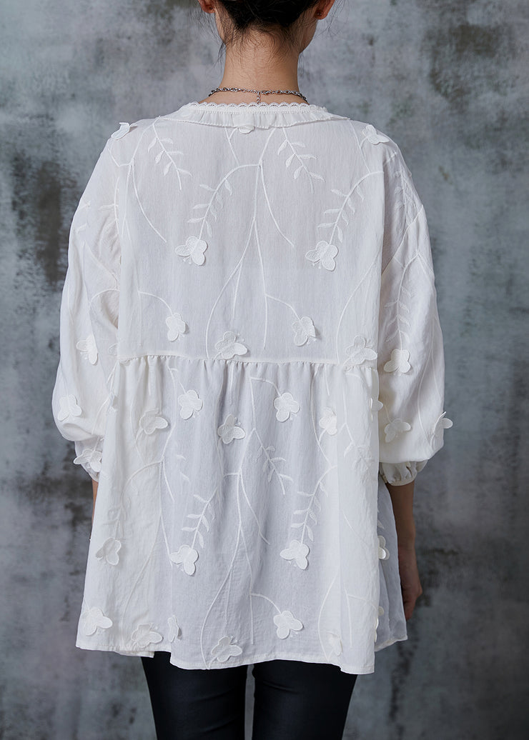 French White Tasseled Butterfly Cotton Top Summer